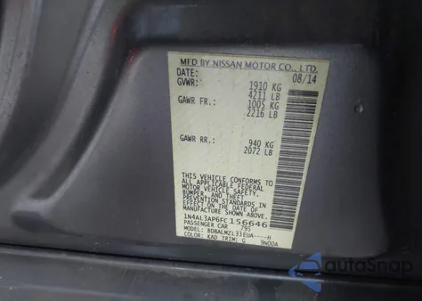 2015 Nissan Altima 2.5 Sv from USA, damaged, VIN 1N4AL3AP6FC156646